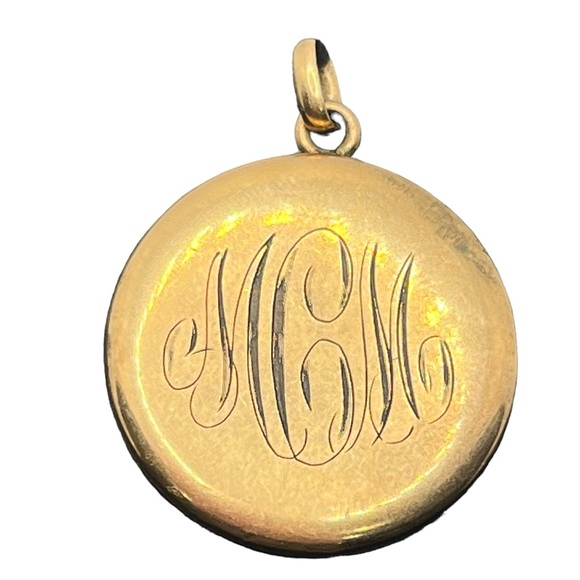 Gold tone round vintage engraved locket pendant for necklace “MCM”